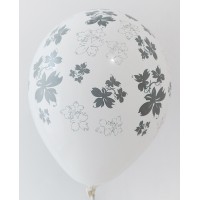 White - Black Flowers Printed Balloons